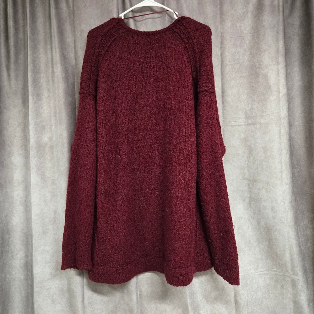 Free People Alpaca Blend Oversized V-Neck Knit Sweater Burgundy Womens Size M - Picture 2 of 8